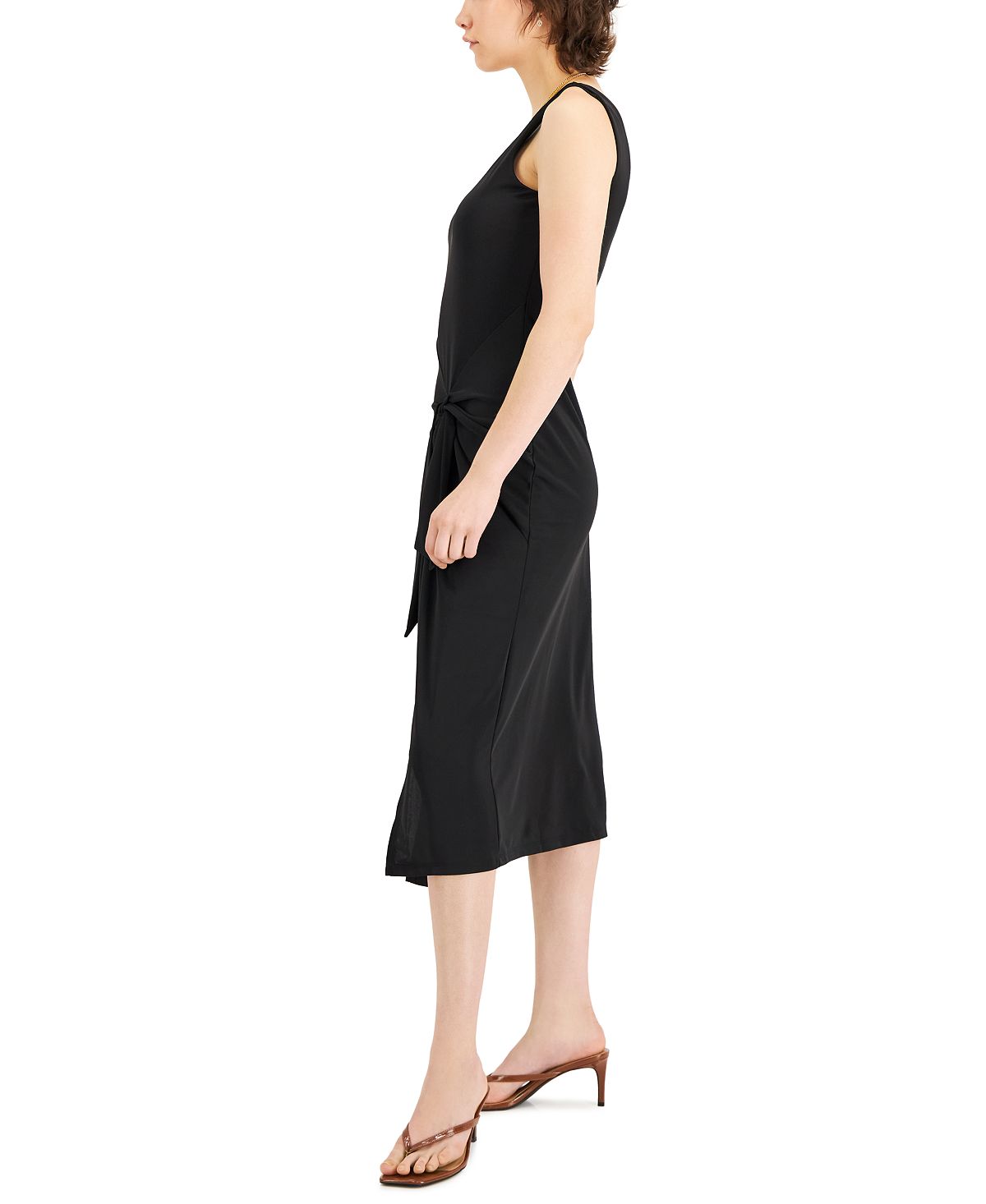 Vestido midi feminino com amarração frontal da INC International Concepts, preto, tamanho grande