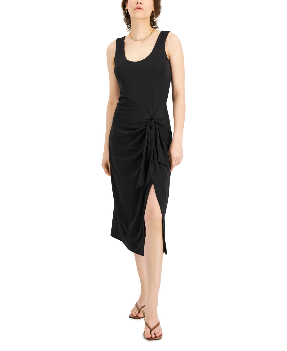 Vestido midi feminino com amarração frontal da INC International Concepts, preto, tamanho grande