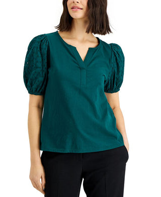 Blusa feminina Alfani com manga bufante e ilhós, verde, tamanho pequeno, extragrande