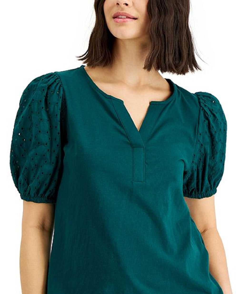 Blusa feminina Alfani com manga bufante e ilhós, verde, tamanho pequeno, extragrande