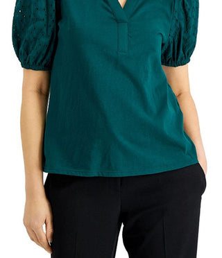 Blusa feminina Alfani com manga bufante e ilhós, verde, tamanho pequeno, extragrande