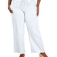 Calça feminina plus size com cordão e gaze JM Collection, branca, tamanho 3X