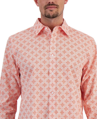Camisa de popeline masculina Club Room Regular Fit com estampa de medalhão, laranja, tamanho médio