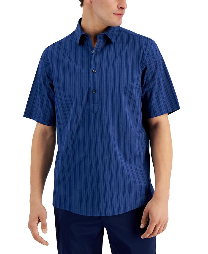 Camisa popover de popeline listrada com fio tingido regular Alfani masculina, tamanho pequeno, azul