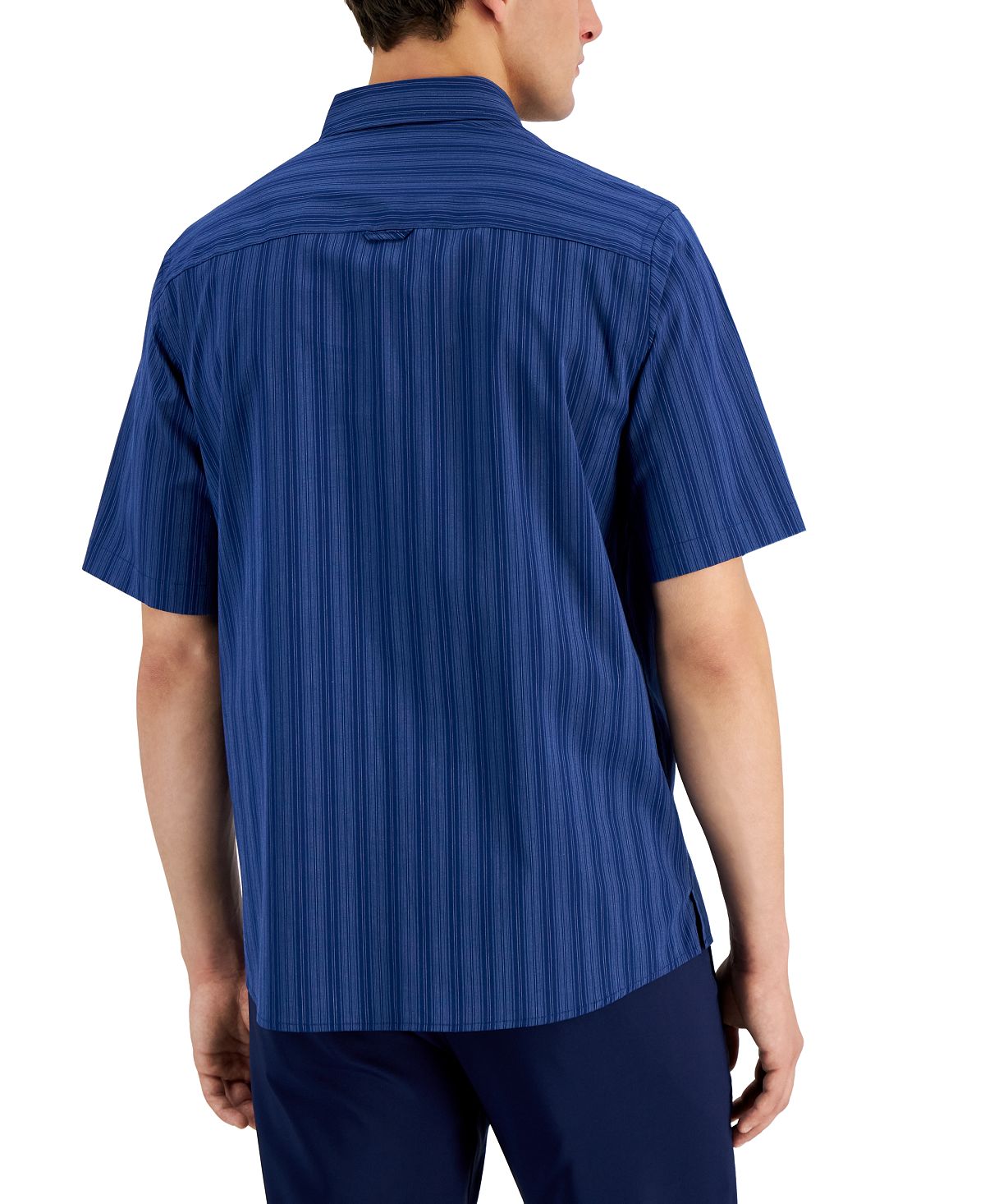 Camisa popover de popeline listrada com fio tingido regular Alfani masculina, tamanho pequeno, azul