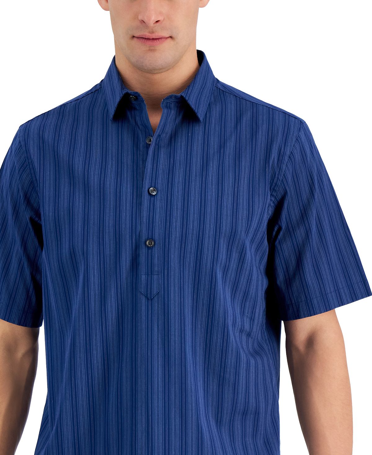 Camisa popover de popeline listrada com fio tingido regular Alfani masculina, tamanho pequeno, azul