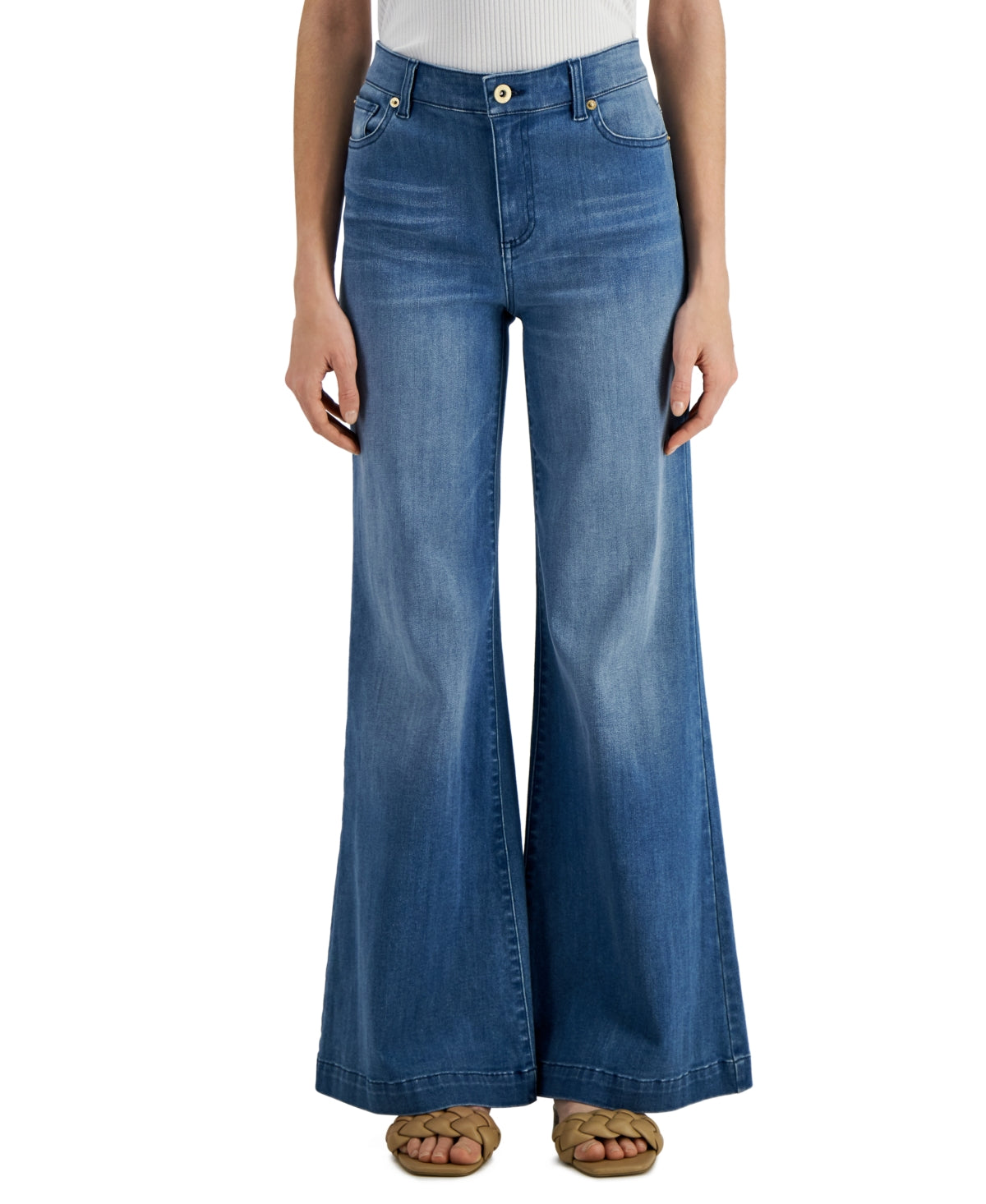 Calça jeans feminina de cintura alta e perna larga, azul, tamanho 8, da Inc International Concepts