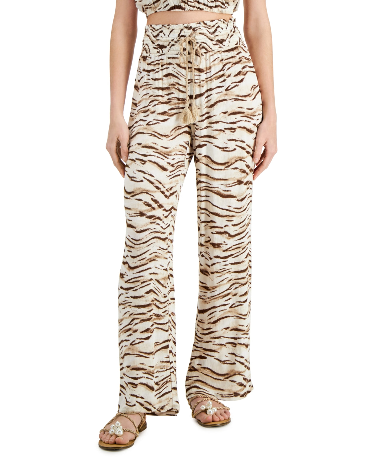Calça feminina estampada de perna larga INC International Concepts, marrom, tamanho médio