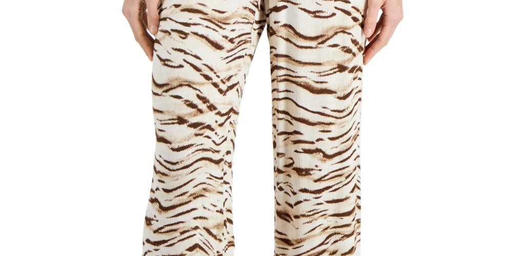Calça feminina estampada de perna larga INC International Concepts, marrom, tamanho médio