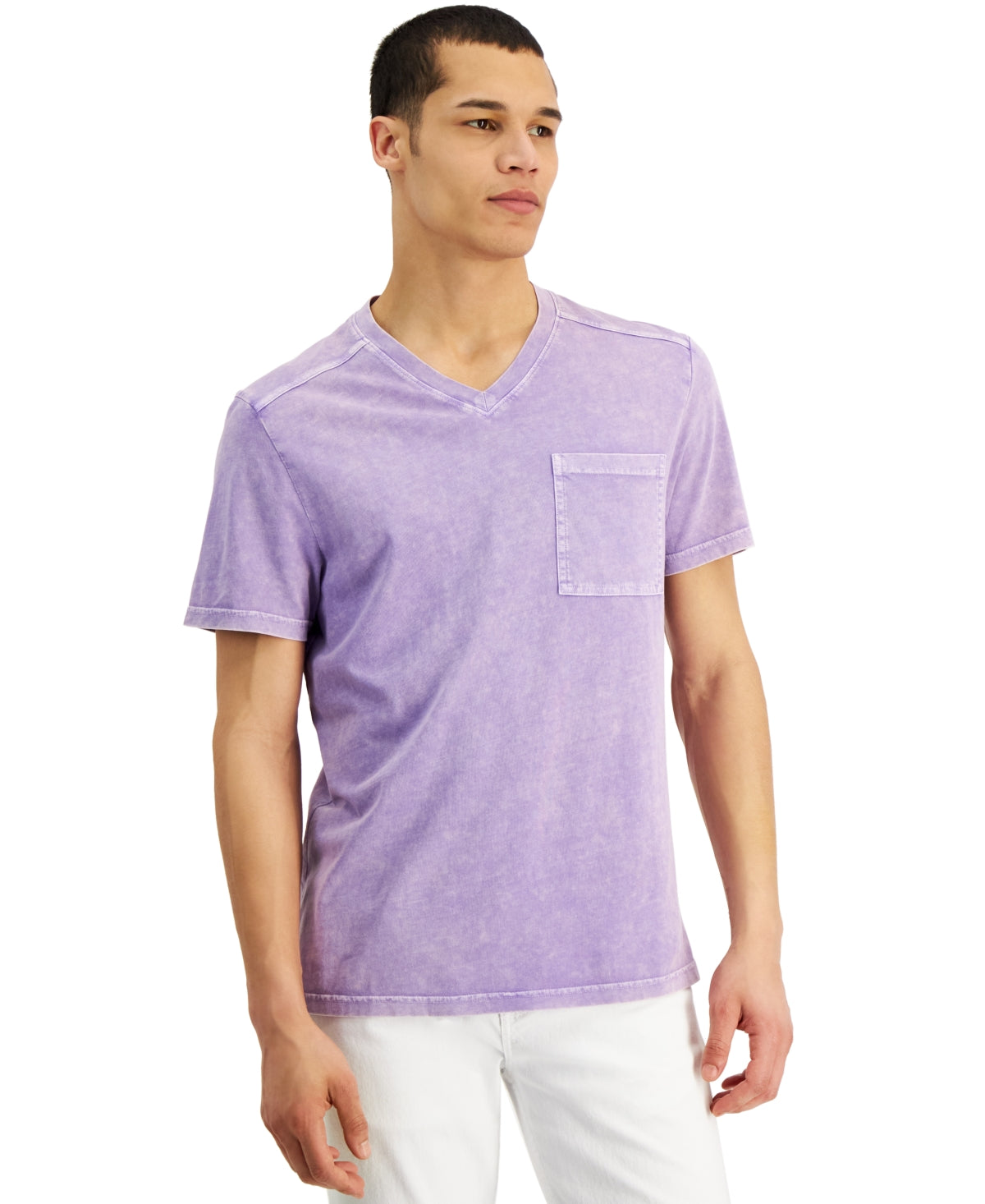 Camiseta masculina com gola V e lavagem ácida, tamanho XS, roxa, da INC International Concepts