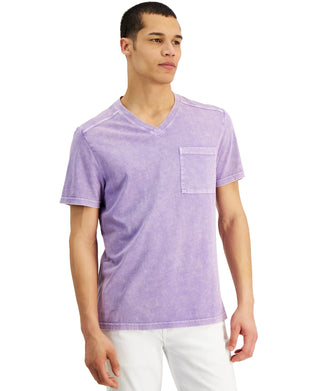 Camiseta masculina com gola V e lavagem ácida, tamanho XS, roxa, da INC International Concepts