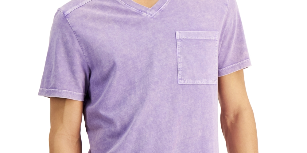 Camiseta masculina com gola V e lavagem ácida, tamanho XS, roxa, da INC International Concepts