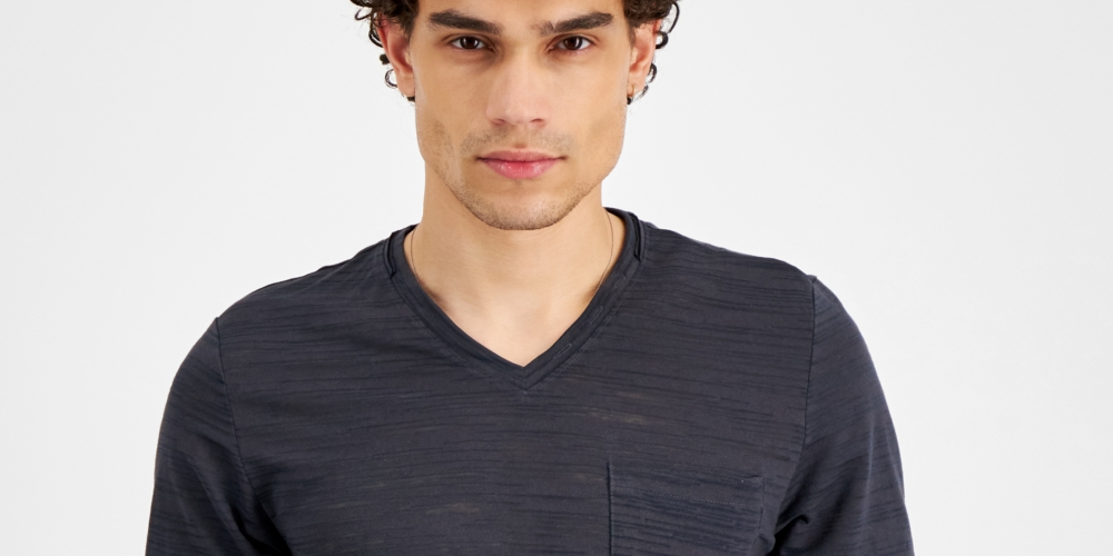 Camiseta masculina com listras quebradas e gola V da INC International Concepts, azul, tamanho pequeno