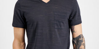 Camiseta masculina com listras quebradas e gola V da INC International Concepts, azul, tamanho pequeno