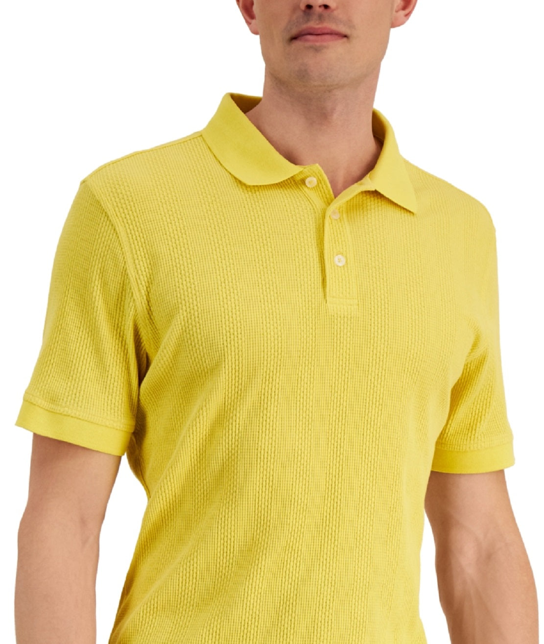 Camisa polo masculina Alfani com listras texturizadas elásticas e jacquard, amarela, tamanho extragrande