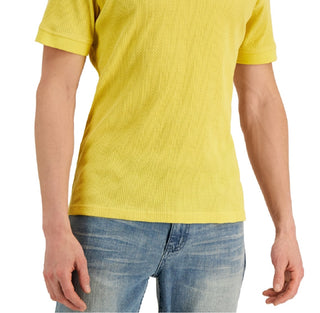 Camisa polo masculina Alfani com listras texturizadas elásticas e jacquard, amarela, tamanho extragrande