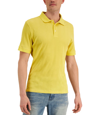Camisa polo masculina Alfani com listras texturizadas elásticas e jacquard, amarela, tamanho extragrande