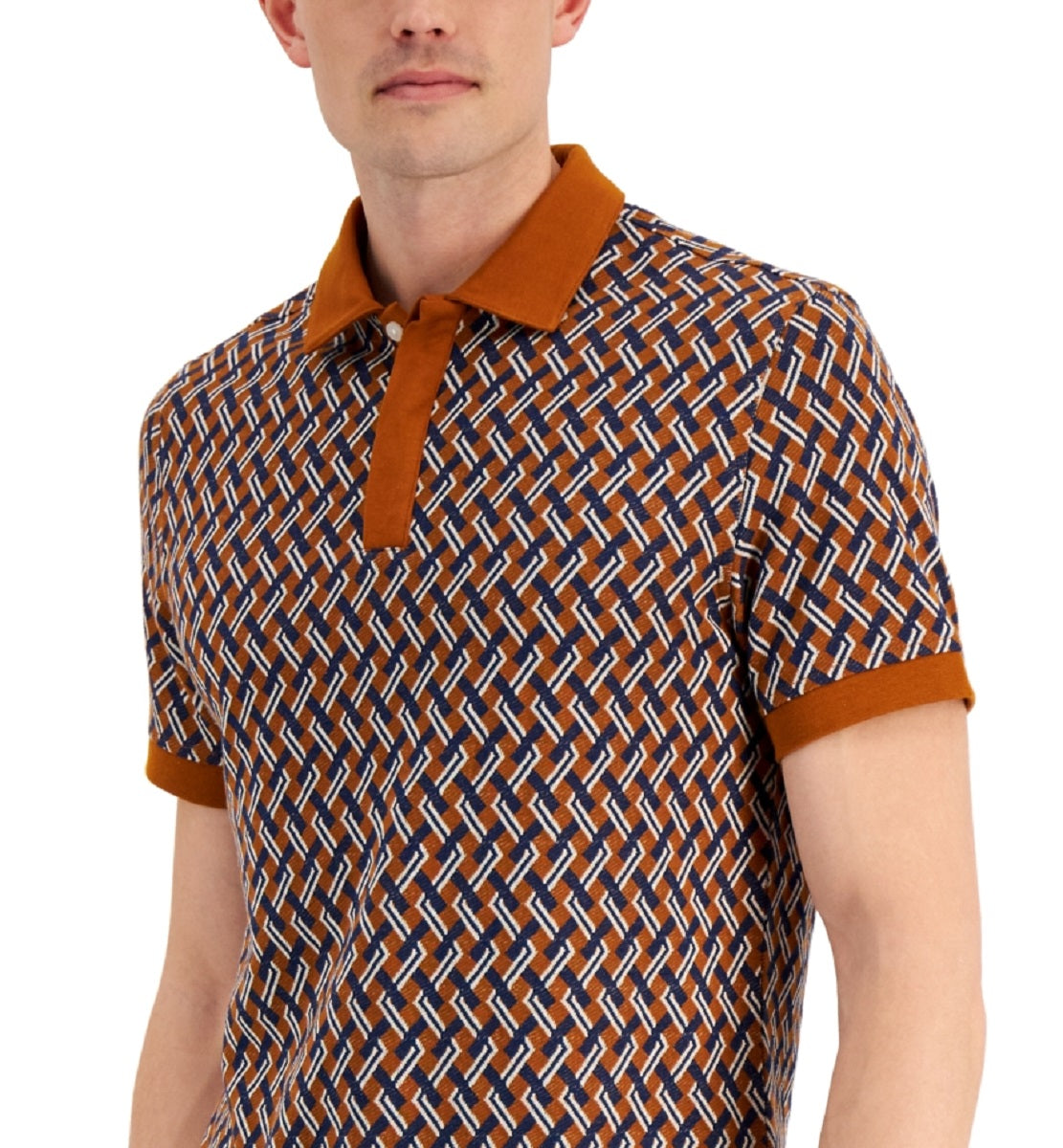 Camisa polo Alfani Scala Geo Jacquard masculina marrom tamanho X-G