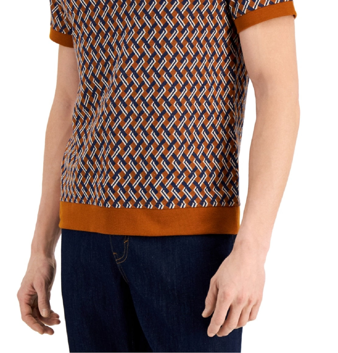 Camisa polo Alfani Scala Geo Jacquard masculina marrom tamanho X-G