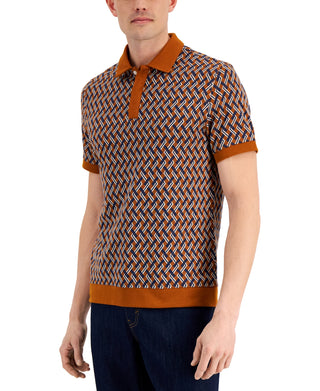 Camisa polo Alfani Scala Geo Jacquard masculina marrom tamanho X-G