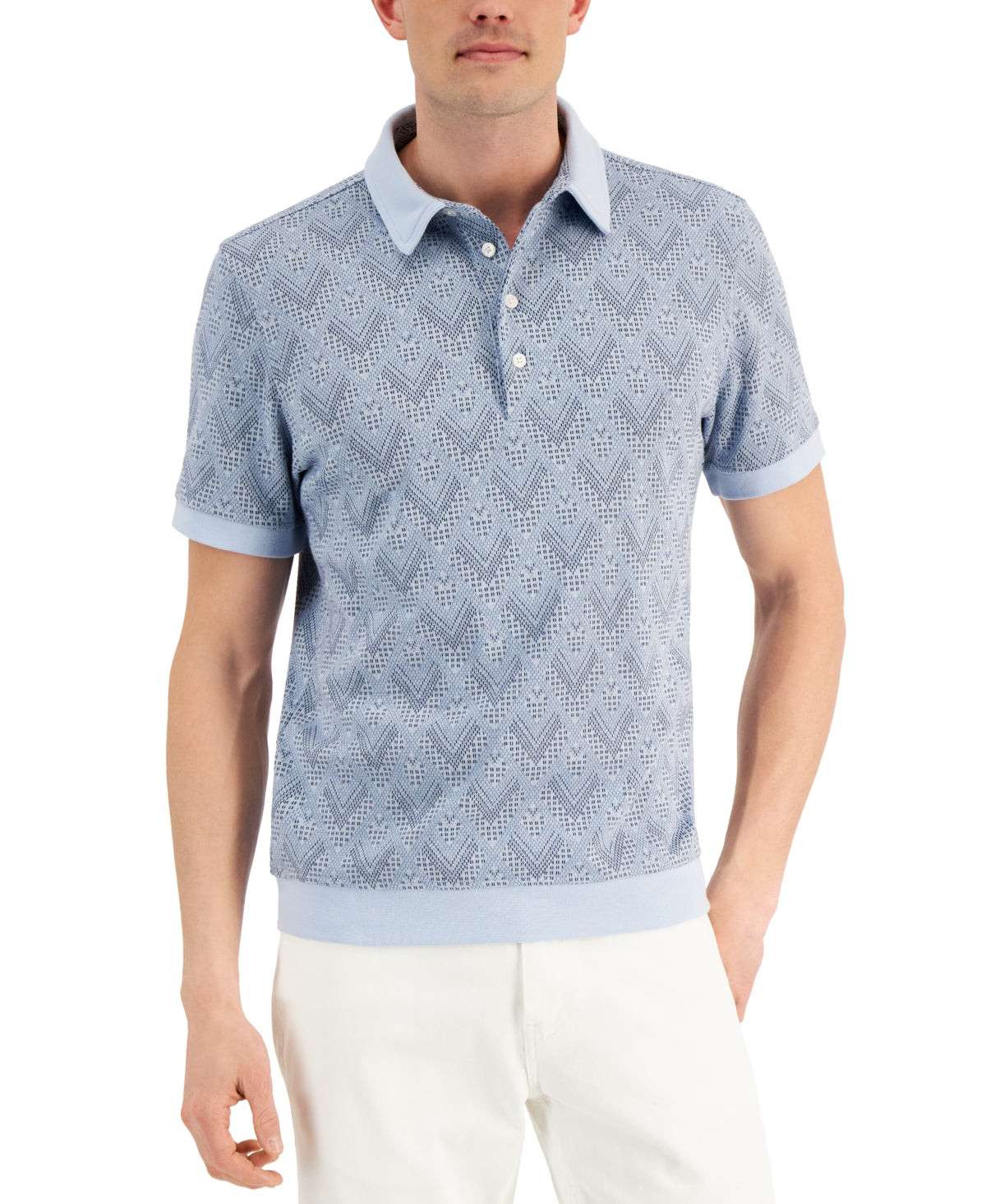 Camisa polo Alfani Hall Geo Jacquard masculina azul tamanho grande