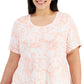 Blusa feminina estampada manga curta JM Collection rosa tamanho 3X