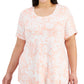 Blusa feminina estampada manga curta JM Collection rosa tamanho 3X