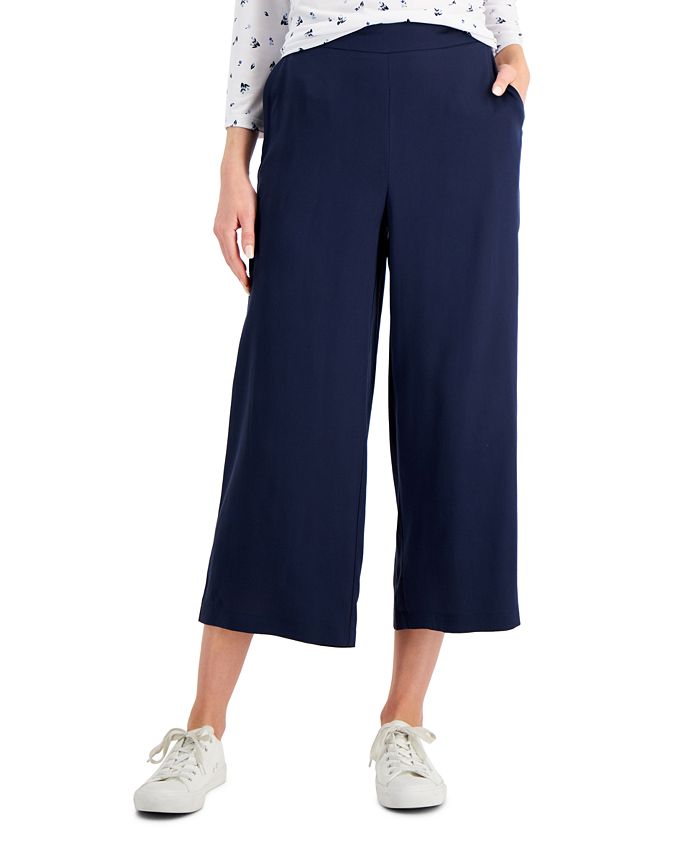 Calça feminina Charter Club Crop Wide Leg Azul Tamanho Pequeno Médio