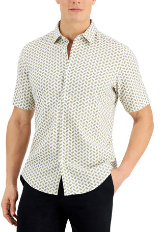Camiseta masculina Alfani com estampa geométrica, branca, tamanho pequeno