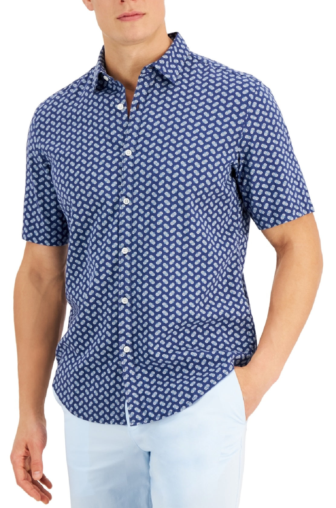 Camiseta masculina Alfani com estampa geométrica azul, tamanho pequeno