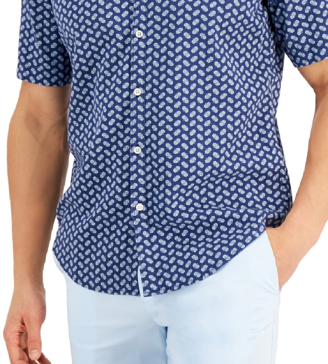 Camiseta masculina Alfani com estampa geométrica azul, tamanho pequeno