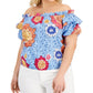 Blusa feminina de algodão ombro a ombro INC International Concepts, azul, tamanho 4X