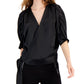 Top envolvente de cetim feminino INC International Concepts, preto, tamanho X-Large