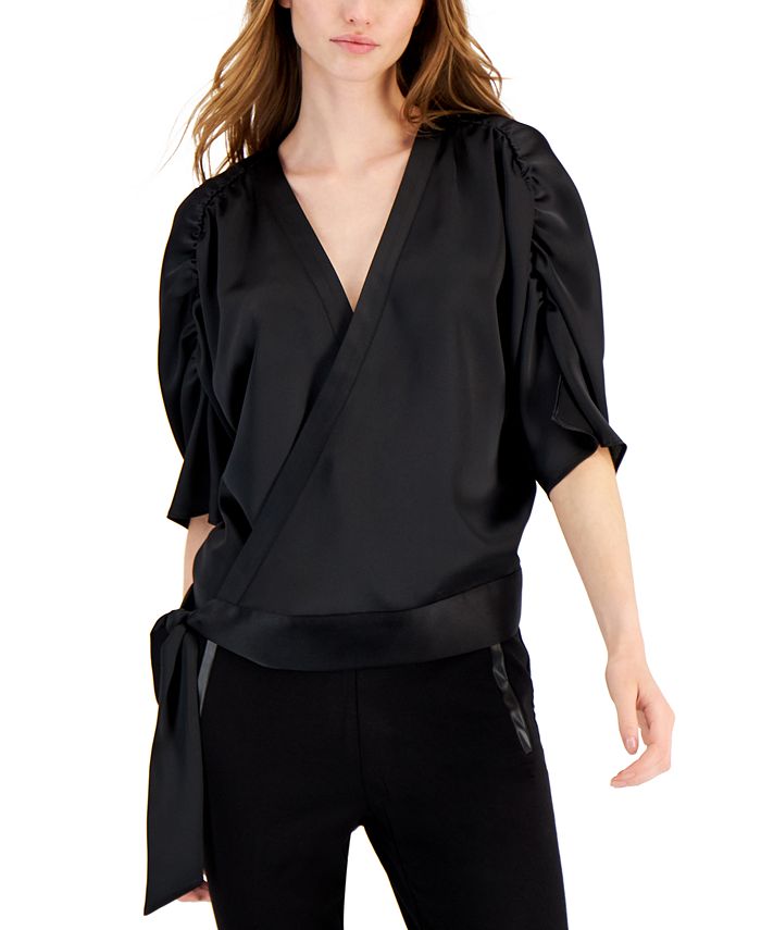 Top envolvente de cetim feminino INC International Concepts, preto, tamanho X-Large