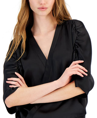 Top envolvente de cetim feminino INC International Concepts, preto, tamanho X-Large