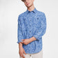 Camisa masculina de botões com estampa paisley de manga comprida Sun + Stone, azul, tamanho médio
