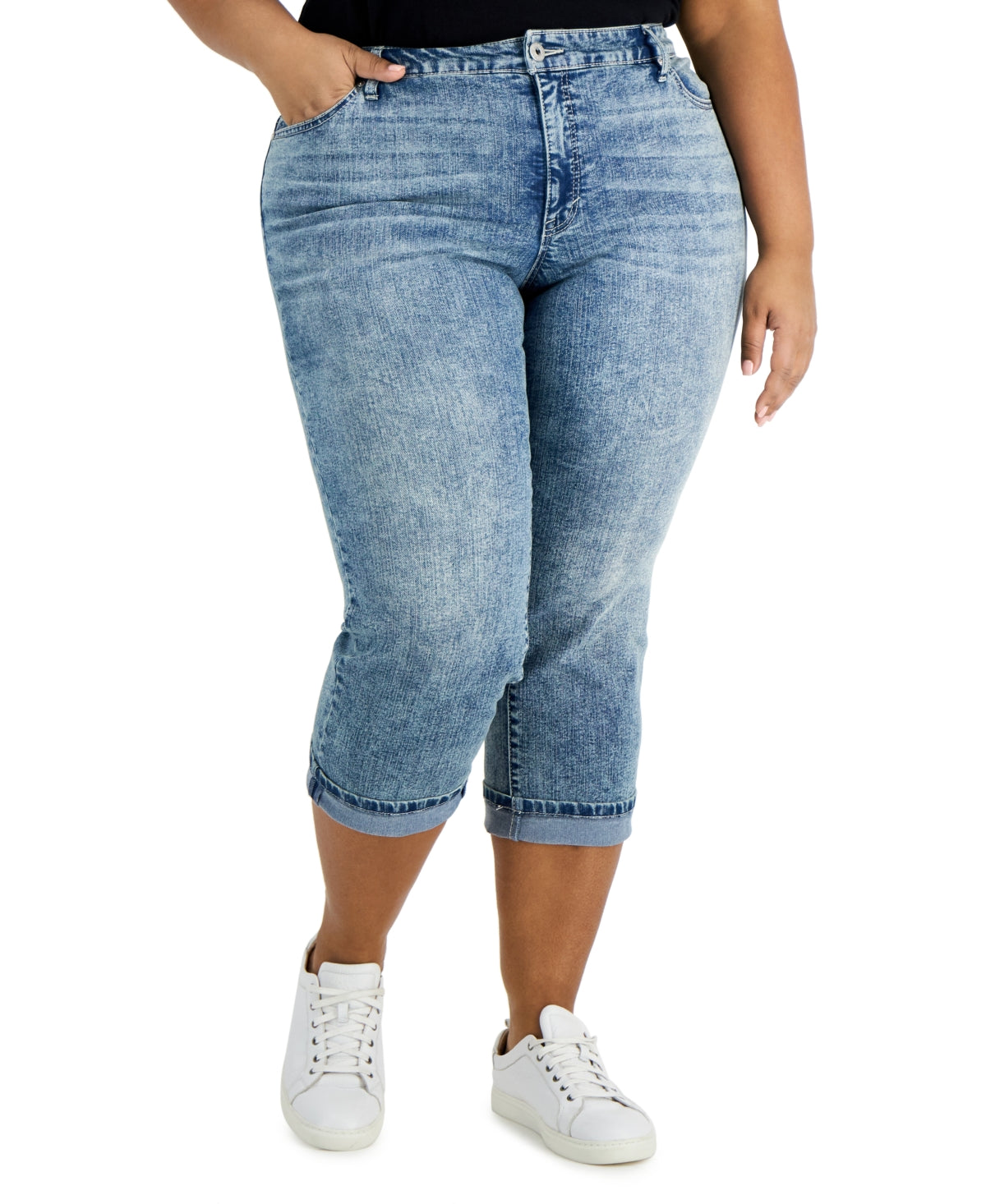 Calça Capri Feminina Estilo &amp; Co com Punho Rolado Azul Tamanho 14W
