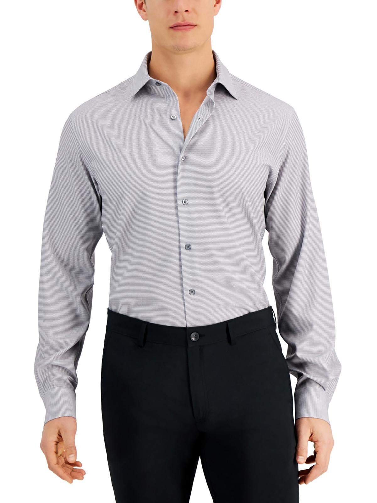 Camisa social masculina Alfani Slim Fit com estampa geométrica elástica em 4 direções, cinza, tamanho 17 x 34 x 35