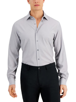 Camisa social masculina Alfani Slim Fit com estampa geométrica elástica em 4 direções, cinza, tamanho 17 x 34 x 35