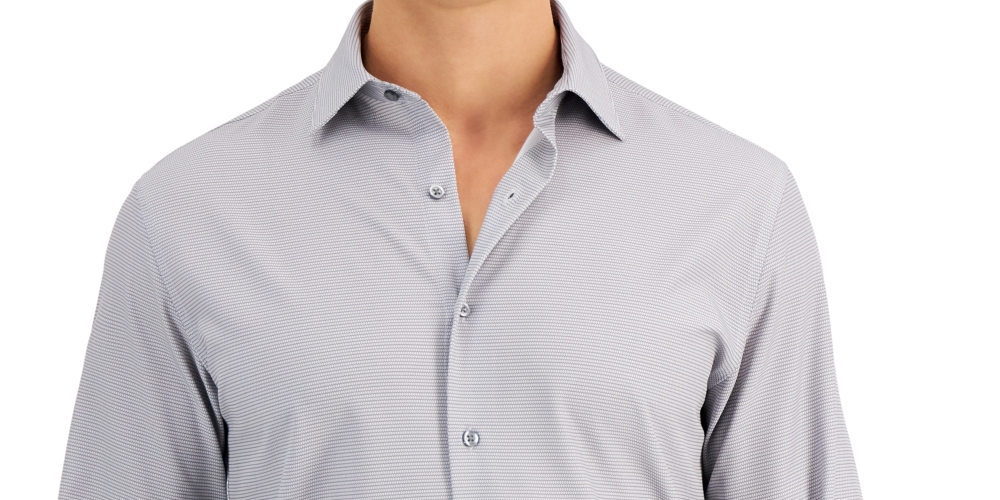 Camisa social masculina Alfani Slim Fit com estampa geométrica elástica em 4 direções, cinza, tamanho 17 x 34 x 35