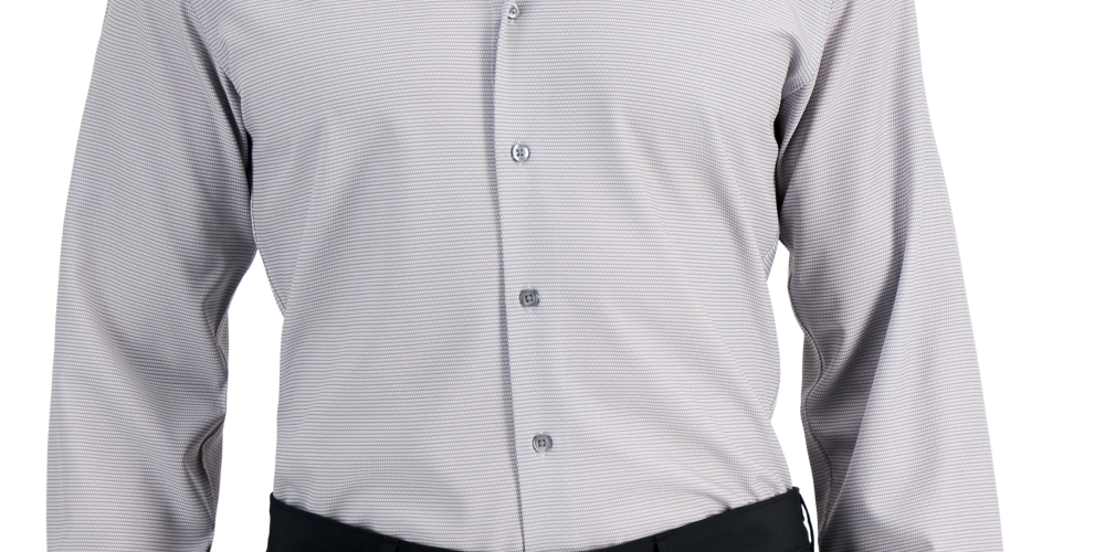 Camisa social masculina Alfani Slim Fit com estampa geométrica elástica em 4 direções, cinza, tamanho 17 x 34 x 35
