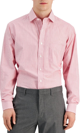 Camisa social listrada de algodão masculina Club Room, tamanho regular, vermelha, 32x33