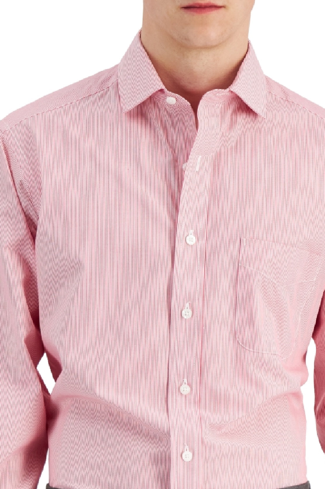 Camisa social listrada de algodão masculina Club Room, tamanho regular, vermelha, 32x33