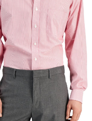 Camisa social listrada de algodão masculina Club Room, tamanho regular, vermelha, 32x33