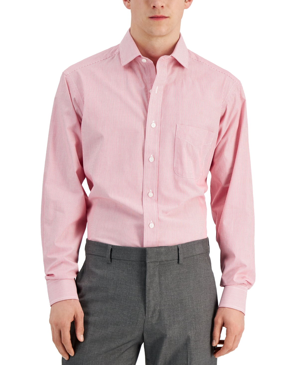 Camisa social listrada de algodão masculina Club Room, tamanho regular, vermelha, 16 x 32 x 33