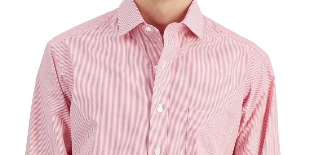 Camisa social listrada de algodão masculina Club Room, tamanho regular, vermelha, 32x33