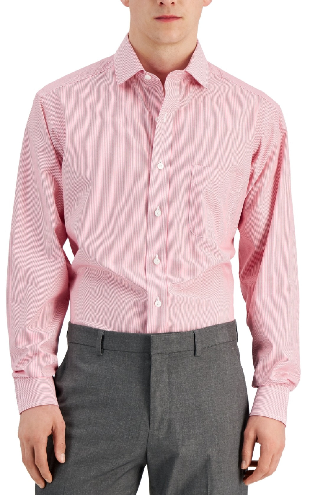 Camisa social listrada de algodão masculina Club Room, tamanho regular, vermelha, 18,5 x 36 x 37