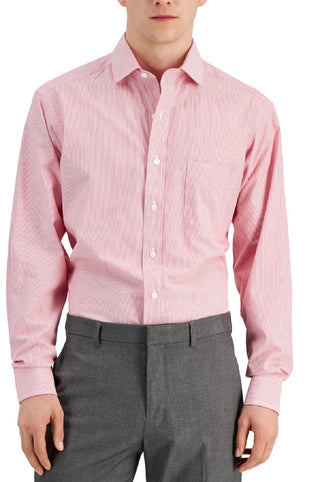 Camisa social listrada de algodão masculina Club Room, tamanho regular, vermelha, 32x33