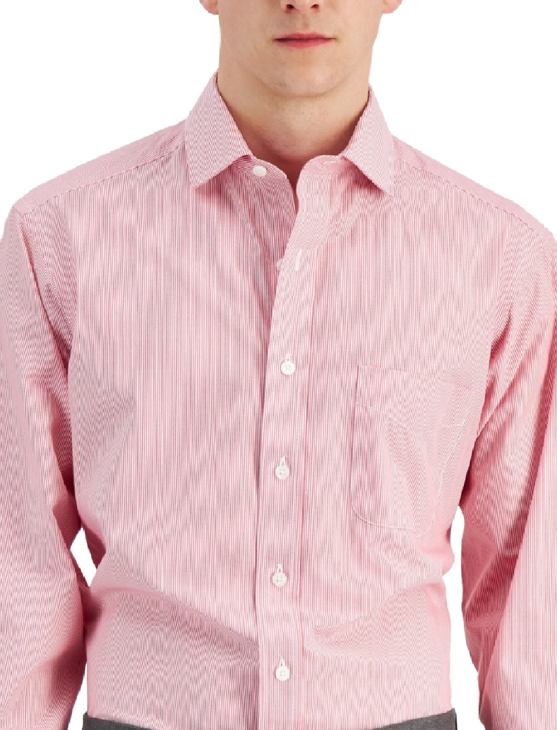 Camisa social listrada de algodão masculina Club Room, tamanho regular, vermelha, 18,5 x 36 x 37