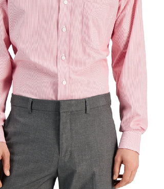 Camisa social listrada de algodão masculina Club Room, tamanho regular, vermelha, 32x33